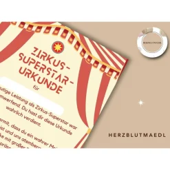 Personalisierte Zirkus Urkunde für den Kindergeburtstag | Selbst ausdrucken | Digitale Datei | DIN A4 | Mitgebsel