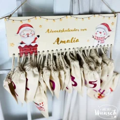 Personalisierter Adventskalender aus Holz mit Säckchen | 24 Türchen | Adventssäckchen | Holzadventskalender