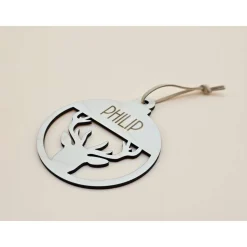 Personalisierter Anhänger für Weihnachtsbaum und Geschenk Reh Geweih Holzanhänger Christbaum Tannenbaum Weihnachtskugel