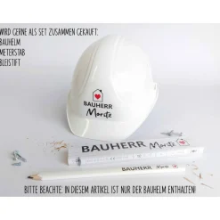 Personalisierter Bauherren-Bauhelm Weiß mit Wunschname – Geschenk für Bauherren & Bauherrinnen