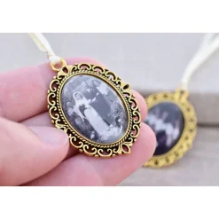 Personalisierter Brautstrauß Anhänger mit Foto oder Text | Handgemachter Erinnerungsschmuck Hochzeit