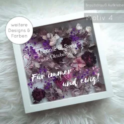 Personalisierter Brautstrauß im weißen Bilderrahmen – Einzigartige Hochzeitserinnerung 27x27x6 cm Motiv 1-8