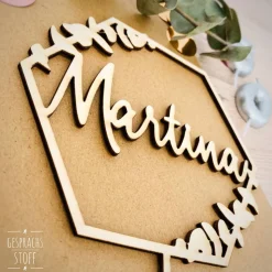 Personalisierter Cake Topper Holz Hexagon Eukalyptus "Name", Geburtstag/Hochzeit/Taufe/Kommunion/Konfirmation
