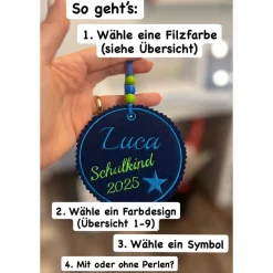Personalisierter Filz-Anhänger für Schultüte zur Einschulung – mit Name & Wunschdesign