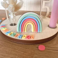 Personalisierter Geburtstagsteller mit bunten Buchstaben