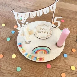 Personalisierter Geburtstagsteller mit bunten Buchstaben