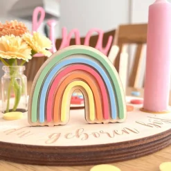 Personalisierter Geburtstagsteller bunt mit Luftballon und Namensstecker