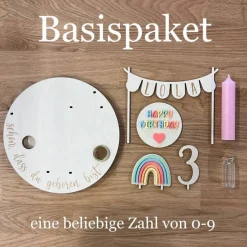 Personalisierter Geburtstagsteller bunt mit Wimpelkette und Regenbogen