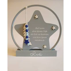 Personalisierter Gedenkstern im Ring mit Namen, Datum & Feder – Erinnerung für Sternenkind, Verstorbene, Trauergeschenk
