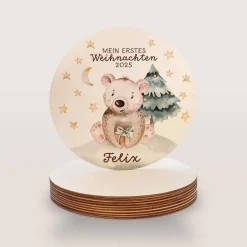 Personalisierter Holzanhänger *Mein erstes Weihnachten* / Meilenstein, Baumschmuck, Anhänger für Babygeschenk