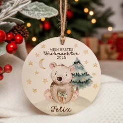 Personalisierter Holzanhänger *Mein erstes Weihnachten* / Meilenstein, Baumschmuck, Anhänger für Babygeschenk