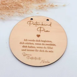 Personalisierter Holzanhänger für Patenkind – Emotionales Geschenk mit graviertem Spruch von Patentante oder Patenonkel