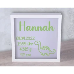 Personalisierter Leuchtrahmen MIT TIMER Geschenk zur Geburt, Taufe, Babygeschenk für Mädchen oder Junge, Bilderahmen