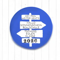 Personalisierter Magnet Tschüss Grundschule 2026 | Wegweiser Motiv | 8 Farben | 38/59mm | Wunschtext