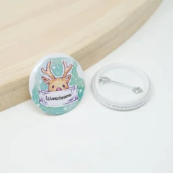 Personalisierter Namensbutton Pin Rentier | 32 mm | Namensanstecker Geschenke Party