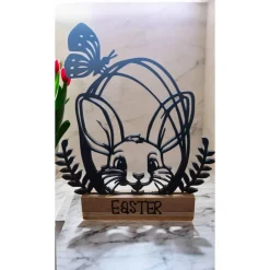 Personalisierter Osteraufsteller Line Art | Osterhase & Ei Deko modern | Osterdeko Holzfuß | Individuelles Ostergeschenk