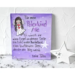 Personalisierter Schutzengel aus Holz – Handbemaltes Geschenk fürs Patenkind, zum Aufstellen, oder Aufhängen.