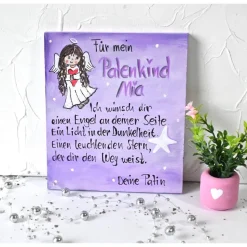 Personalisierter Schutzengel aus Holz – Handbemaltes Geschenk fürs Patenkind, zum Aufstellen, oder Aufhängen.