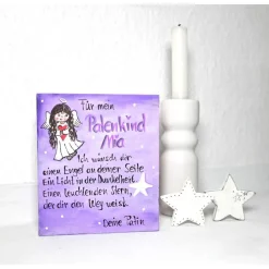 Personalisierter Schutzengel aus Holz – Handbemaltes Geschenk fürs Patenkind, zum Aufstellen, oder Aufhängen.