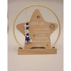 personalisierter Stern als Geschenk zur Geburt oder Taufgeschenk | Taufdeko mit Schutzengel | Holzstern + Taufspruch