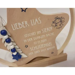 personalisierter Stern als Geschenk zur Geburt oder Taufgeschenk | Taufdeko mit Schutzengel | Holzstern + Taufspruch