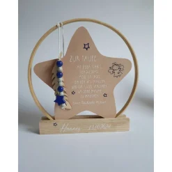 personalisierter Stern als Geschenk zur Geburt oder Taufgeschenk | Taufdeko mit Schutzengel | Holzstern + Taufspruch