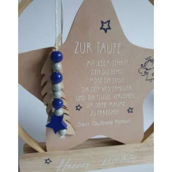 personalisierter Stern als Geschenk zur Geburt oder Taufgeschenk | Taufdeko mit Schutzengel | Holzstern + Taufspruch