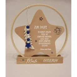 personalisierter Stern als Geschenk zur Geburt oder Taufgeschenk | Taufdeko mit Schutzengel | Holzstern + Taufspruch