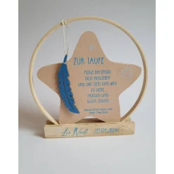 personalisierter Stern als Geschenk zur Geburt oder Taufgeschenk | Taufdeko mit Schutzengel | Holzstern + Taufspruch