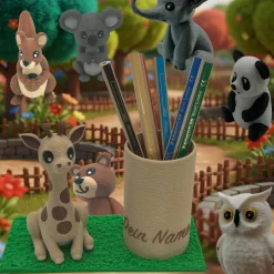 Personalisierter Stiftehalter zur Einschulung mit 28 Tiermotiven – Schreibtisch Organizer - Stifthalter für Kinder