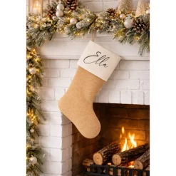 Personalisierter Weihnachtsstrumpf mit Namen aus Jute und Baumwolle
