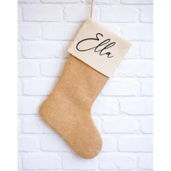 Personalisierter Weihnachtsstrumpf mit Namen aus Jute und Baumwolle