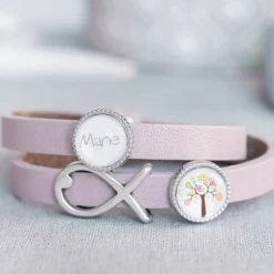 personalisiertes Armband, Kommunion, Firmung, Konfirmation, Geburtstag, Einschulung, Lederarmband mit Wunschnamen ichthys, Geschenk für Mädchen, Weihnachtsgeschenk