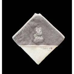 personalisiertes besticktes Babyset,  Kapuzenhandtuch und großes Lätzchen mit süßem Fuchs und Namen, Geschenkidee Geburt