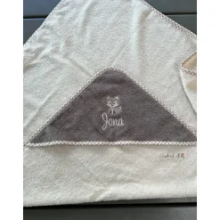 personalisiertes besticktes Babyset,  Kapuzenhandtuch und großes Lätzchen mit süßem Fuchs und Namen, Geschenkidee Geburt