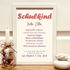 Personalisiertes Einschulungsgeschenk Mädchen: Bilderrahmen mit Namen & Geldfach – Handgemachte Geschenkidee Schulkind