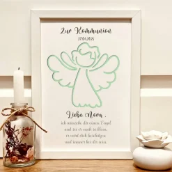 Personalisiertes Erstkommunion Geschenk – Schutzengel Bilderrahmen mit Namen & Datum