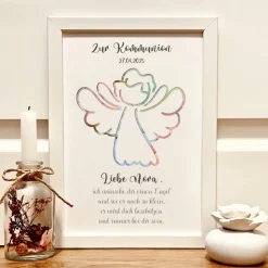 Personalisiertes Erstkommunion Geschenk – Schutzengel Bilderrahmen mit Namen & Datum