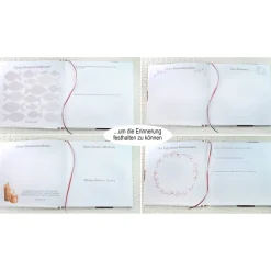 personalisiertes farbenfrohes Gästebuch zur Kommunion mit Fischen und Kreisen in Regenbogenfarben auch mit Gästefragen