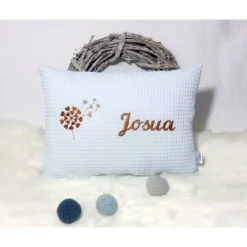 Personalisiertes Geburtskissen Junge – Kissen mit Namen, Pusteblume, 25x35, Hellblau – Geschenk Geburt & Taufe