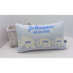 Personalisiertes Geburtskissen mit Name & Daten – Elefant, Geschenk zur Geburt & Taufe, 25x40cm, viele Farben