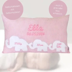 Personalisiertes Geburtskissen – Geschenk zur Geburt mit Namen, Gewicht & Größe, bestickt – Babykissen für frischgebackene Eltern