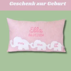 Personalisiertes Geburtskissen – Geschenk zur Geburt mit Namen, Gewicht & Größe, bestickt – Babykissen für frischgebackene Eltern