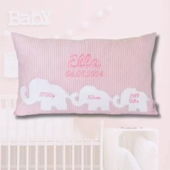 Personalisiertes Geburtskissen – Geschenk zur Geburt mit Namen, Gewicht & Größe, bestickt – Babykissen für frischgebackene Eltern