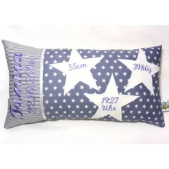 Personalisiertes Geburtskissen bestickt – Namenskissen mit Geburtsdaten für Jungen & Mädchen – Geschenk zur Geburt oder Taufe – Stickfarben wählbar