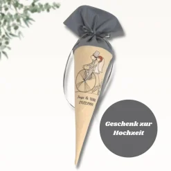 Personalisiertes Geldgeschenk zur Hochzeit – Bestickte Schultüte aus Leinen, Unikat für Brautpaar, Silberhochzeit & Goldhochzeit