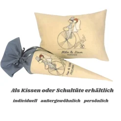 Personalisiertes Geldgeschenk zur Hochzeit – Bestickte Schultüte aus Leinen, Unikat für Brautpaar, Silberhochzeit & Goldhochzeit