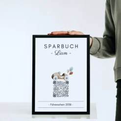 Personalisiertes Geldgeschenk | Virtuelles Sparbuch QrCode Bild | Motiv Führerschein