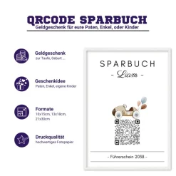 Personalisiertes Geldgeschenk | Virtuelles Sparbuch QrCode Bild | Motiv Führerschein