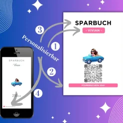 Personalisiertes Geldgeschenk | Führerschein Zuschuss | Digitales Sparbuch | Geschenkkarte | Auto Mädchen Pink